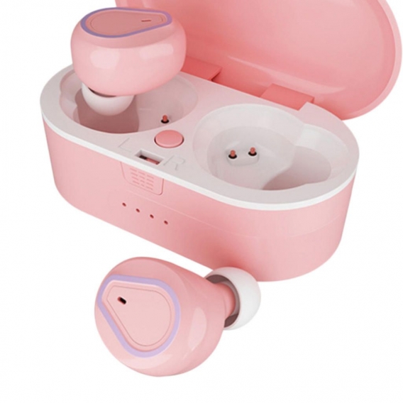 Bluetooth Kopfhörer Kabellos In Ear Kopfhörer Drahtlose Ohrhörer mit Mikrofon, 340 mAh Ladebox Farbe Rosa