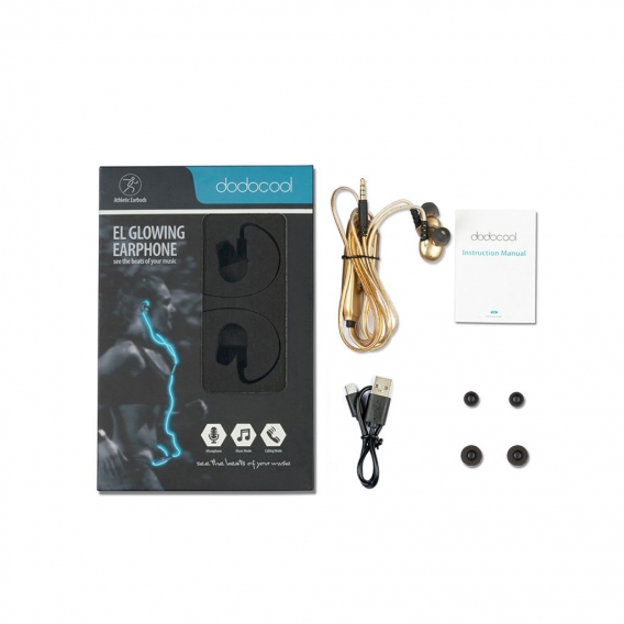 Dodocool EL Glowing Blue Light In-Ear Stereo Sport Ohrhörer 3,5 mm Audio Stecker mit Mic Noise Cancellation