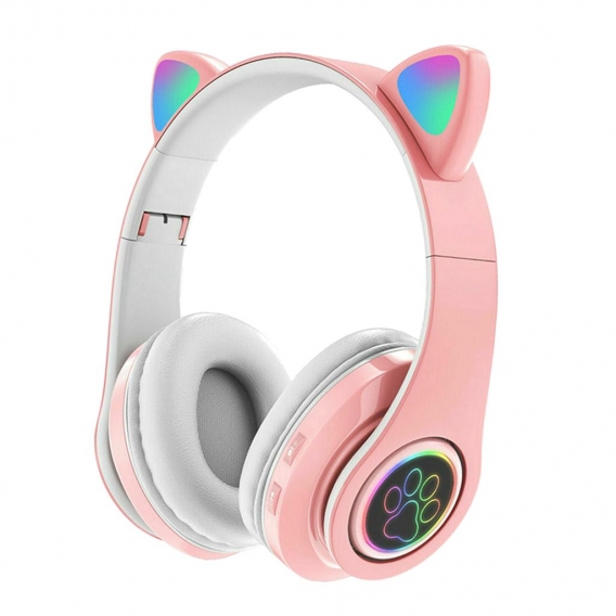 Universal Cat Ear Wireless Bluetooth 5.0 Headset Kopfhörer EarBuds Rot Farbe Rosa