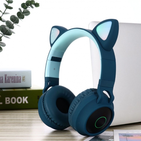 Bluetooth-Kopfhörer, Katzenohrhörer, LED-Licht, blinkend, Leuchtend, On-Ear-Stereo-Headset, kompatibel mit Smartphones und PCs