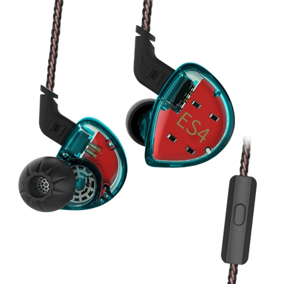 KZ ES4 Hybrid HiFi Bassy In Ear Kopfhörer / Ohrhörer / Ohrhörer mit Mikrofon mit Kabel 104dB Farbe Cyan