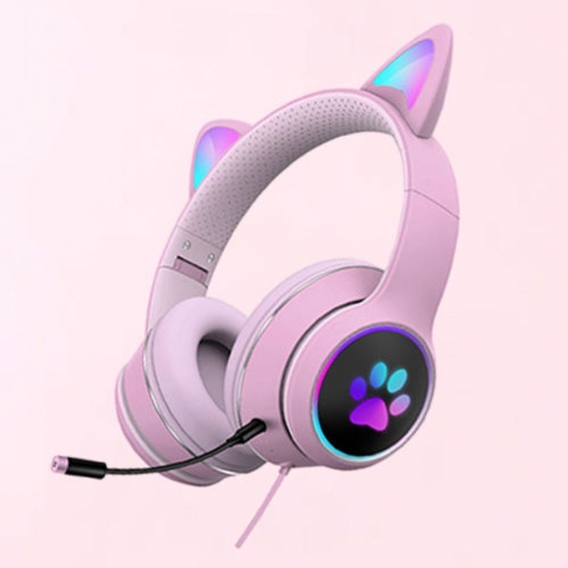 Cat Ear Wired Over-Head-Headset, RGB-LED-Licht, 7.1-Kanal, Bass Stereo Netter Gaming-Kopfhörer, mit Mikrofon für Spielgriffe, PC