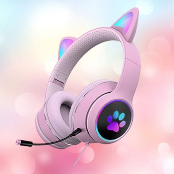 Cat Ear Wired Over-Head-Headset, RGB-LED-Licht, 7.1-Kanal, Bass Stereo Netter Gaming-Kopfhörer, mit Mikrofon für Spielgriffe, PC