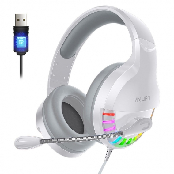 Q2 Wired Gaming Headset LED-Lichtkopfhoerer mit Mikrofon fuer Computer Laptops Weiss