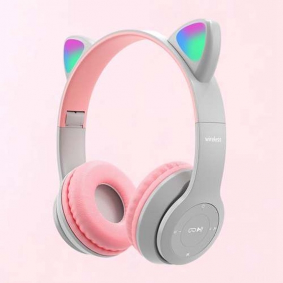 Cat Ear Wireless Headset Faltbarer Lautstärkeregler Noise Cancelling Surround Sound Leichte Kopfhörer für den Online-Unterricht 