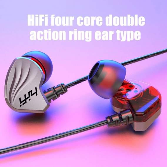 6D 4-Kern Dual Moving Coil In-Ear 3,5 mm HiFi-Bass Kabel Kopfhoerer Sport Headset-Silver-3,5 mm