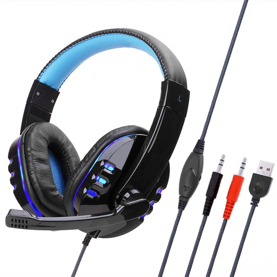 SY733MV Wired Computer Gaming Kopfhoerer Over-Ear-Spiel-Headset mit Mikrofon AUX + USB-Port Lautstaerkeregler fuer PC