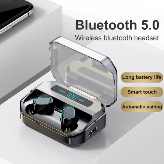 Wireless Bluetooth 5.0 Digitalanzeige Kopfhoerer In-Ear-Ohrhoerer Kopfhoerer Schwarz