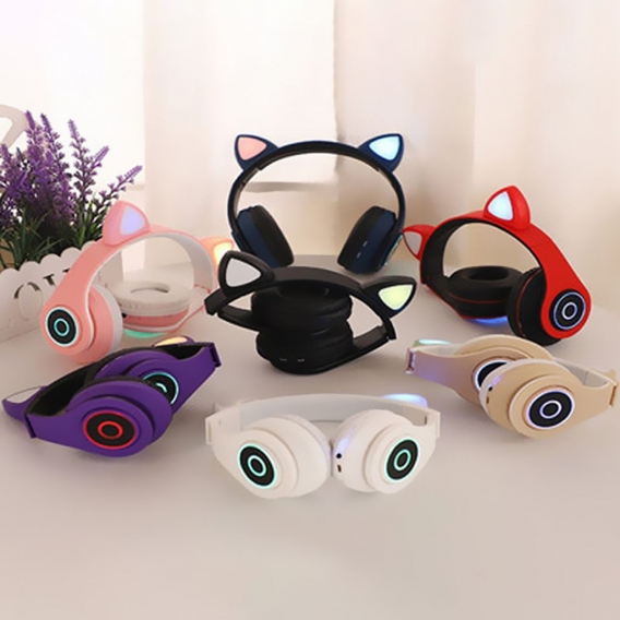 B39 Cute Cat Ear Headset Wireless BT5.0 Faltbarer Gaming-Kopfhoerer mit Flash-RGB-Leuchten Kopfhoerer TF-Kartenspiel / Kabelmodu