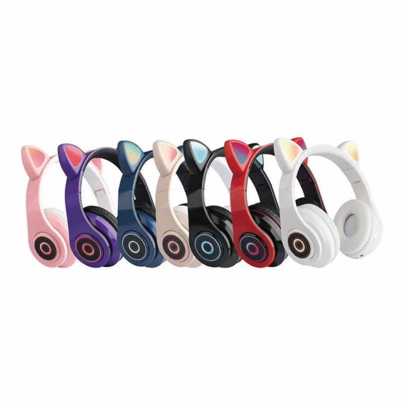 B39 Cute Cat Ear Headset Wireless BT5.0 Faltbarer Gaming-Kopfhoerer mit Flash-RGB-Leuchten Kopfhoerer TF-Kartenspiel / Kabelmodu