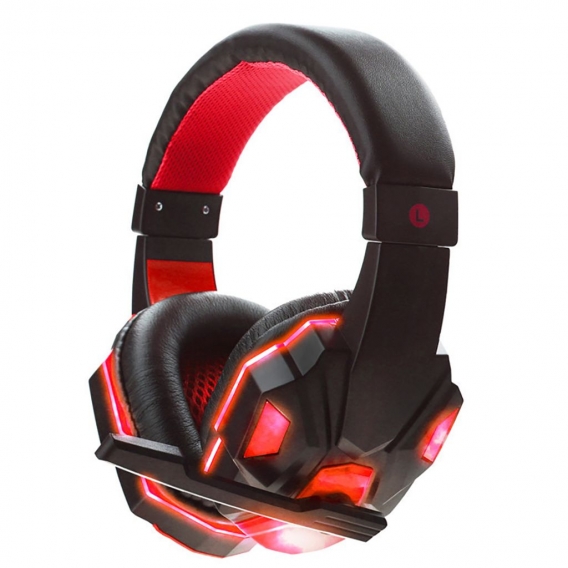 LED Light Soft Ear Muff Einstellbares Over-Ear-PC-Notebook-Gaming-Headset-(Schwarz Rot)