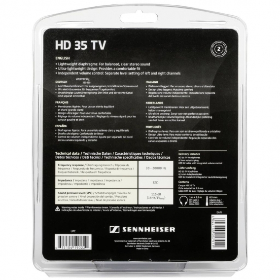 Sennheiser Stereo-Kopfhörer HD 35 TV, 32 Ohm, 3.5 / 6.3 mm gerade 504683