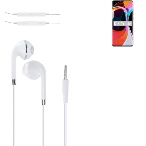 K-S-Trade Kopfhörer für Xiaomi Mi 10 mit Mikrofon u Lautstärkeregler weiß 3,5mm Klinke Headphones Ohrstöpsel Ohrstecker stereo h