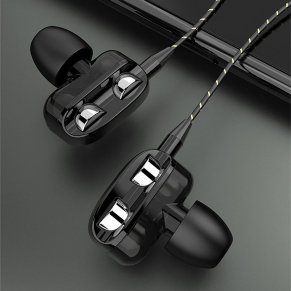 Dual Dynamic Circle Heavy Bass In-Ear-Kopfhörer mit Kabel und Mikrofon-(Schwarz)Double Horn