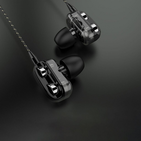 Dual Dynamic Circle Heavy Bass In-Ear-Kopfhörer mit Kabel und Mikrofon-(Schwarz)Double Horn