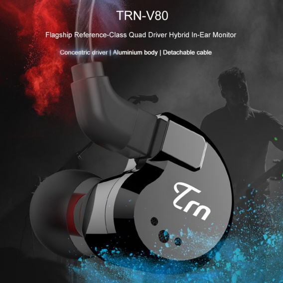 TRN V80 3,5 mm In-Ear-Kopfhörer 2DD + 2BA Hybrid-HiFi-Sport-Headset Musik-Kopfhörer 2pin Abnehmbares Kabel Inline-Steuerung mit 