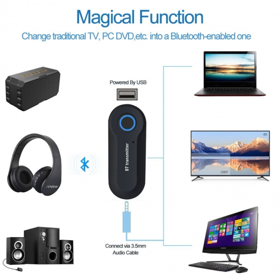 Bluetooth Audio Sender Wireless Audio Adapter Stereo Musik Stream Sender fuer TV DVD Player PC MP3