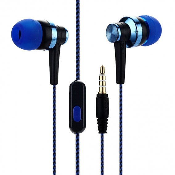 Universeller, geflochtener In-Ear-Subwoofer mit Musikkabel und Mikrofon Blau