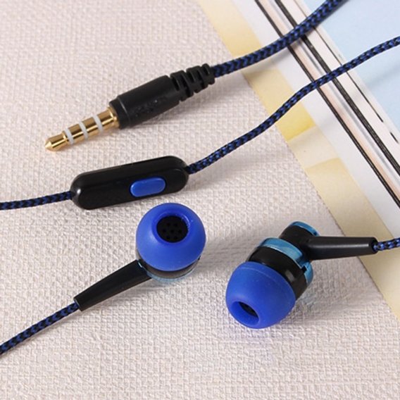 Universeller, geflochtener In-Ear-Subwoofer mit Musikkabel und Mikrofon Blau