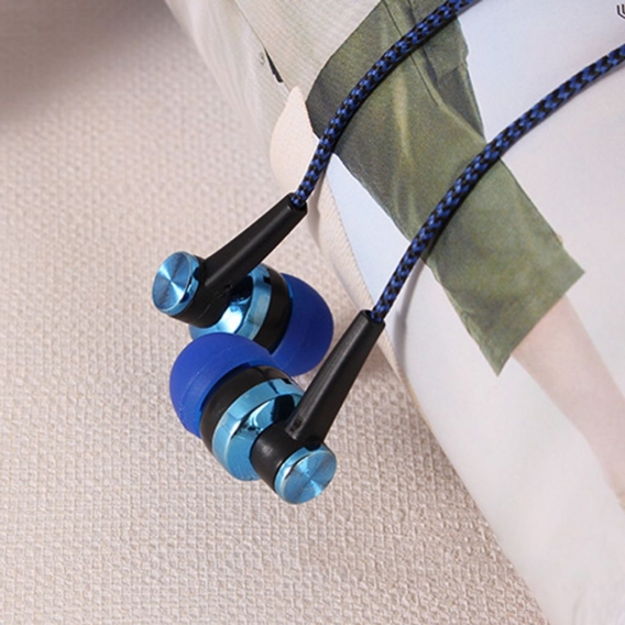 Universeller, geflochtener In-Ear-Subwoofer mit Musikkabel und Mikrofon Blau