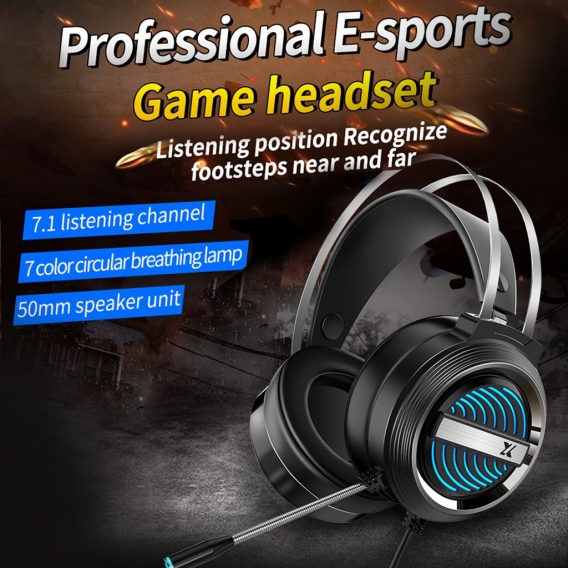 X9 Stereo Gaming Headset 7.1 Virtual Surround Bass Gaming Kopfhoerer Over-Ear-Spiel Kopfhoerer USB-Stecker Lautstaerkeregler mit