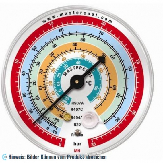 Ersatz Manometer 63mm, Hochdruck, Bar/°C, R134a, R404A, R407C, R22, R507A