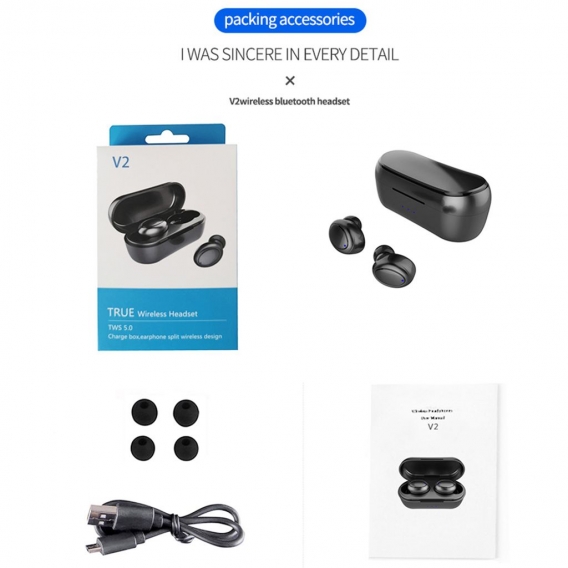 Echte kabellose Kopfhoerer Bluetooth 5.0 TWS-Kopfhoerer mit Mikrofon IPX5 Wasserdichtes kabelloses In-Ear-Ohrhoerer Touch Contro