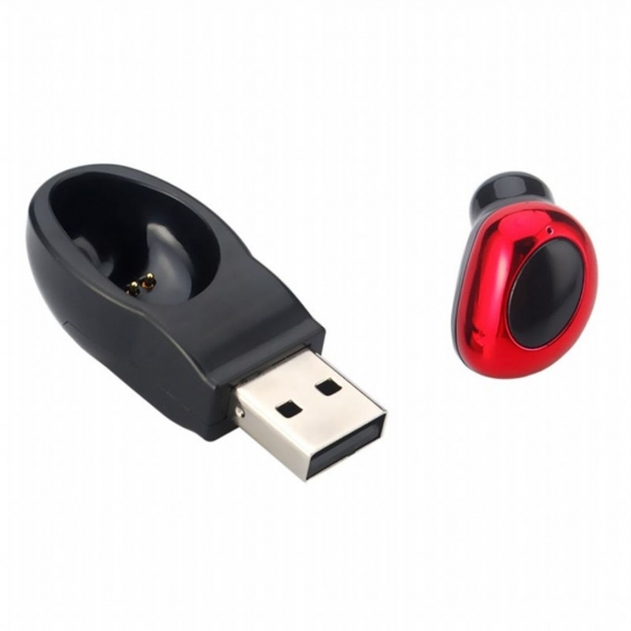 Mini Bluetooth Funkkopfhörer mit Magnet USB Ladegerät Rot