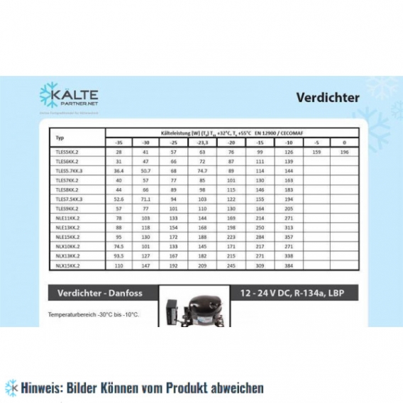 Kompressor DANFOSS NLX13KK.2, LBP - R600a, 220-240V, 167W (-25°C) - nicht lieferbar, ersetzt durch Nachfolger