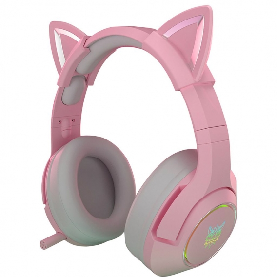 Katzenohr K9 Gaming Kopfhörer mit Mikrofon RGB leuchtende  für Nintendo Switch, PC, Rosa