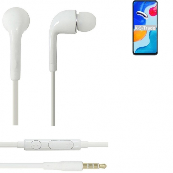 K-S-Trade Kopfhörer Headset kompatibel mit Xiaomi Redmi Note 11S Global mit Mikrofon u Lautstärkeregler weiß 3,5mm Klinke Kabel 