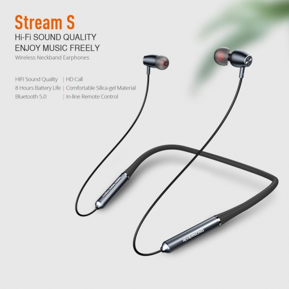 RIVERSONG Stream S In-Ear Bluethooth. Die magnetischen Ohrhörer mit Nackenbügel sind wireless und eignen sich als Sportkopfhörer