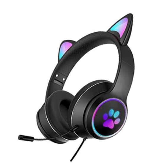 Katze-Ohr Verdrahtet über-Kopf-Headset RGB-Licht Für PC-Geräuschreduzierung Schwarz+Cat-Ohr Verdrahteter Überkopf-Headset RGB-Li