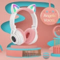 RGB Cat Ear HIFI Kopfhörer Bluetooth 5.0 Kopfhörer Lautstärkeregler Leichtes Mädchen-Headset für Computerspiele Laptop - Weiß Fa