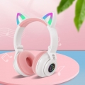 RGB Cat Ear HIFI Kopfhörer Bluetooth 5.0 Kopfhörer Lautstärkeregler Leichtes Mädchen-Headset für Computerspiele Laptop - Weiß Fa