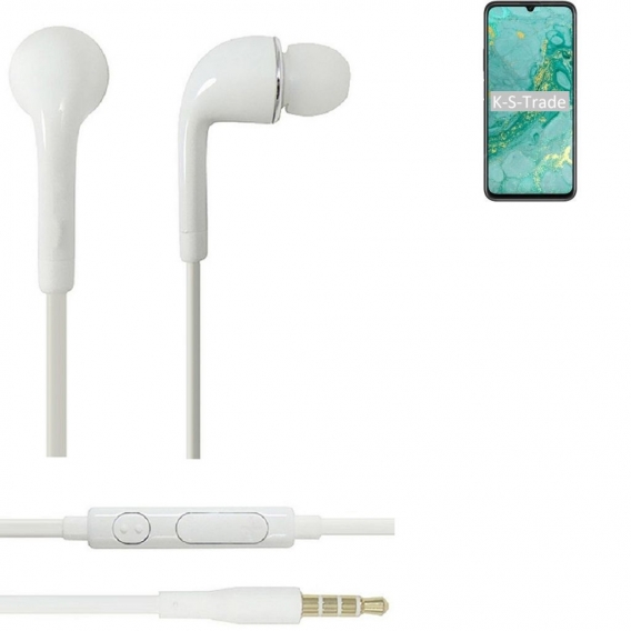 K-S-Trade Kopfhörer Headset kompatibel mit Huawei nova Y60 mit Mikrofon u Lautstärkeregler weiß 3,5mm Klinke Kabel Headphones Oh