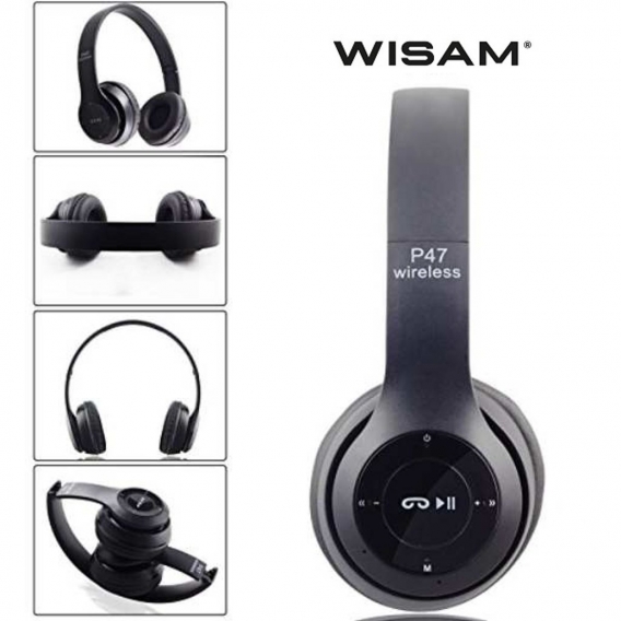 Wisam® P47 Wireless Bluetooth 5.0 + EDR Kopfhörer Headset Black PC Smartphones Tablets