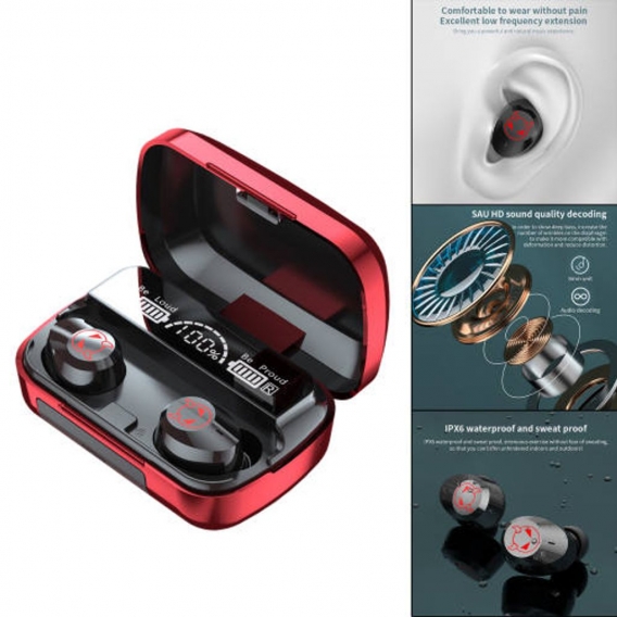 True Wireless Earbuds Komfortable Voice Summon TWS Kopfhörer für iOS und Android Sport Farbe rot