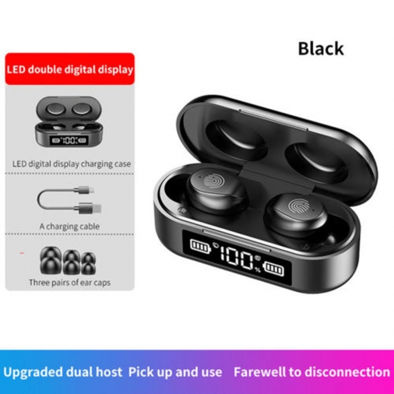 2x Echte Drahtlose Bluetooth Headset Ohrhörer Mini Ohrhörer Schwarz