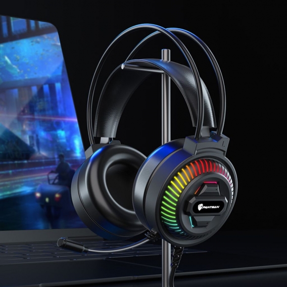 Kopfhörer, 3,5mm/USB Gaming Headset Stereo mit LED Licht, Schwarz