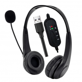 More about Call-Center-Headset mit Mikrofon Beidseitiger Kopfhoerer mit USB-Kabel mit einstellbarer Mikrofon-Stummschaltung Lautstaerkeregl