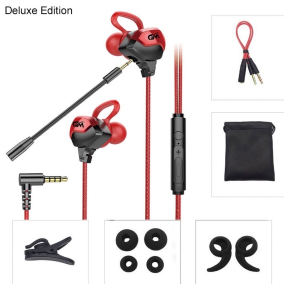 G3000 Kabelgebundener Dynamischer Kopfhörer 3,5-Mm-In-Ear-Gaming-Kopfhörer Mit Mikrofon Für Telefon/Pc -Schwarz-Rote Deluxe-Edit