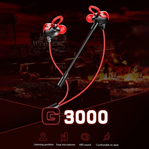 G3000 Kabelgebundener Dynamischer Kopfhörer 3,5-Mm-In-Ear-Gaming-Kopfhörer Mit Mikrofon Für Telefon/Pc -Schwarz-Rote Deluxe-Edit