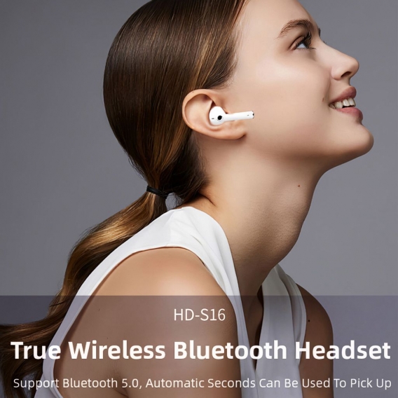 HD-S16 TWS Wireless BT Headset Sportkopfhoerer Business Earbuds Stereo Touch Control fuer iPhone Noise Reduction Mini-Kopfhoerer