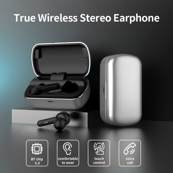 ZW-T17 Wireless BT Kopfhoerer Stereo-Sound Halb-In-Ear-Headset Aluminium-Ladebox / Touch Control-Kopfhoerer fuer Android / IOS S