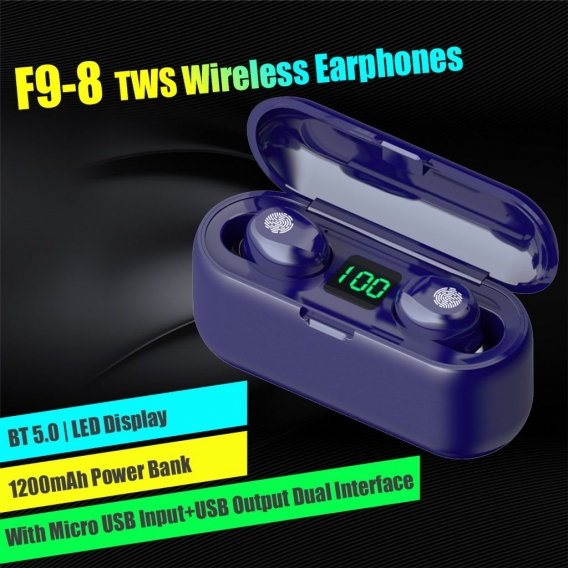 F9-8 TWS BT5.0 Drahtlose Ohrhoerer In-Ear-Ohrhoerer LED-Anzeige / CVC-Rauschunterdrue ckung / Touch-Steuerung / HiFi-Stereo-Soun