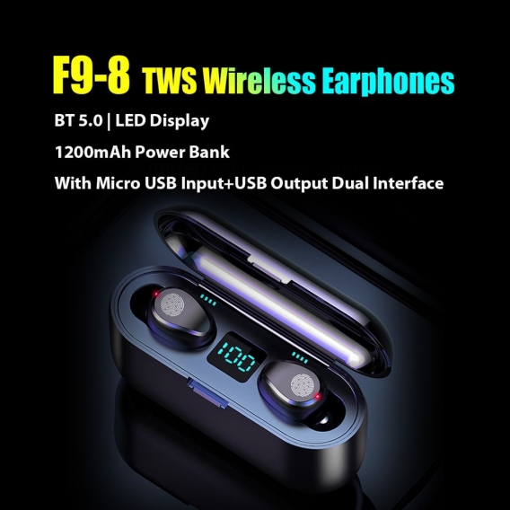 F9-8 TWS BT5.0 Drahtlose Ohrhoerer In-Ear-Ohrhoerer LED-Anzeige / CVC-Rauschunterdrue ckung / Touch-Steuerung / HiFi-Stereo-Soun