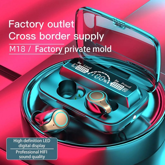 M18 TWS BT5.0 Drahtlose Ohrhoerer In-Ear-Headset HD-LED-Display 9D-Rauschunterdrueckung 3D-Touch-Steuerung IPX7 Wasserdichte Ohr