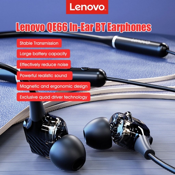 Lenovo QE66 In-Ear-BT-Kopfhoerer Quad-Treiber BT 5.0 Wireless-Kopfhoerer Magnetische Sport-Ohrhoerer mit Mikrofongeraeuschunterd