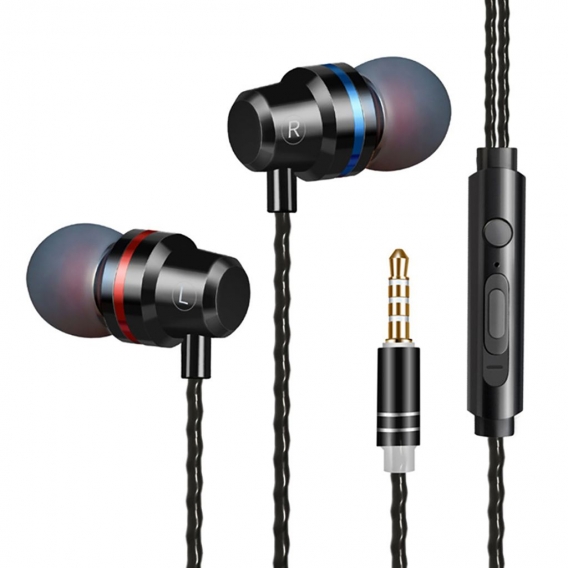 Universal Metal Shell In-Ear Heavy Bass Kabelgebundene Steuerkopfhoerer Mic Headphones-Schwarz